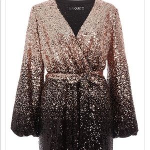 Sam Faiers Black and Gold Ombre Sequin Wrap Dress
